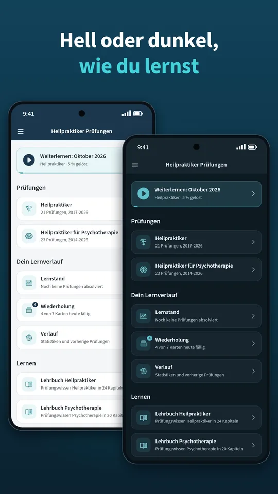 Heilpraktiker App im hellen und im dunklen Design